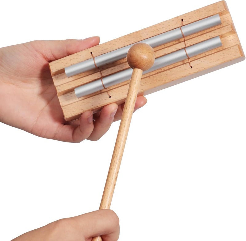 Aemrovi 2-Tone Hand Chime with Mallet - Handheld Percussion Instrument with Mallet for Mindfulness, Yoga, Classroom Management and Focus Training - Image 1